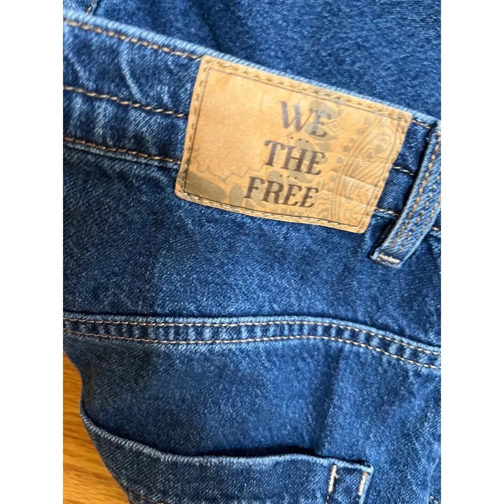 We The Free People Wild Roses Denim Midi Skirt Blue Front Slit 28